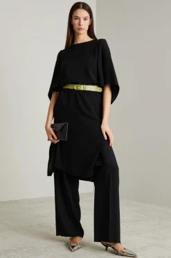 Abito in cady con drappi - Nero