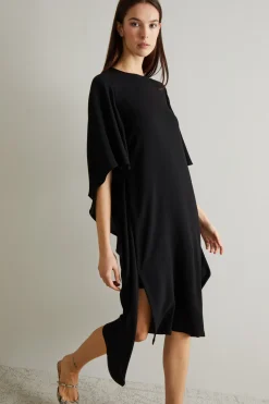 Abito in cady con drappi - Nero