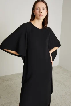 Abito in cady con drappi - Nero