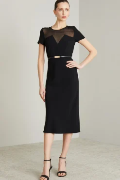 Abito in cady con inserti in georgette - Nero