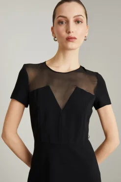 Abito in cady con inserti in georgette - Nero