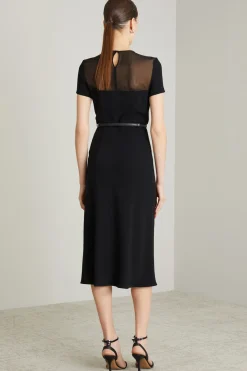 Abito in cady con inserti in georgette - Nero