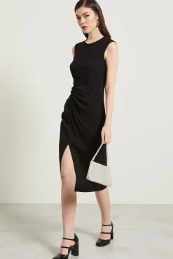 Abito in cady con spacco - Nero