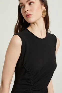 Abito in cady con spacco - Nero