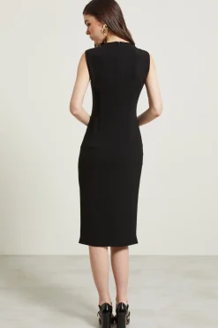Abito in cady con spacco - Nero