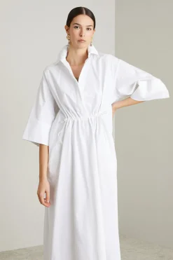 Abito in cotone e seta con coulisse - Bianco