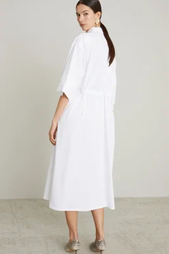 Abito in cotone e seta con coulisse - Bianco