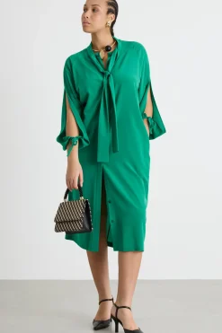 Abito in crepe con collo a foulard - Verde