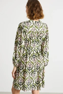 Abito in crepe de chine con cintura - Verde Bianco
