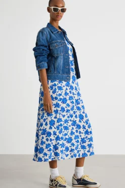 Abito in crepe de chine di seta - Blu Bianco