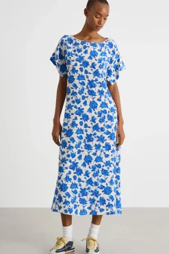 Abito in crepe de chine di seta - Blu Bianco