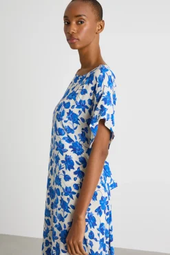 Abito in crepe de chine di seta - Blu Bianco
