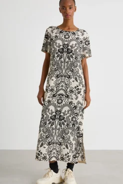 Abito in crepe de chine stampato - Bianco Nero