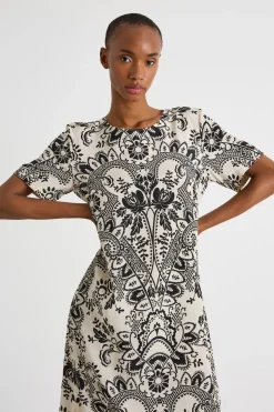 Abito in crepe de chine stampato - Bianco Nero