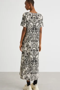 Abito in crepe de chine stampato - Bianco Nero