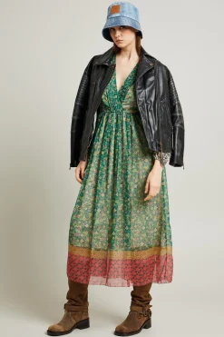 Abito in creponne patchwork - Verde Beige