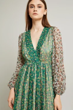 Abito in creponne patchwork - Verde Beige