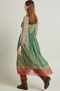 Abito in creponne patchwork - Verde Beige