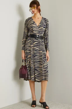 Abito in crépe animalier - Beige Blu
