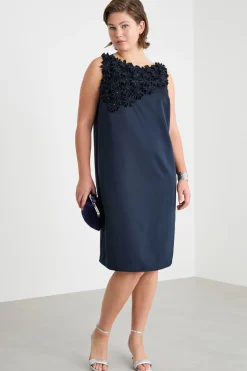 Abito in duchesse con ricami - Blu