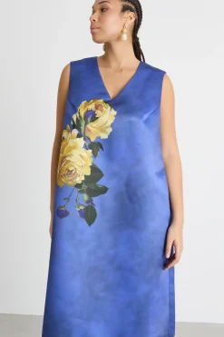 Abito in duchesse con stampa - Blu