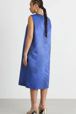 Abito in duchesse con stampa - Blu