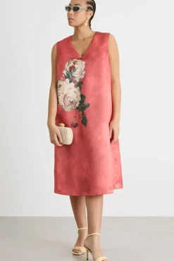 Abito in duchesse con stampa - Rosa