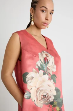Abito in duchesse con stampa - Rosa