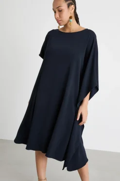 Abito in georgette con balza laterale - Blu