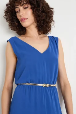 Abito in georgette con balze - Blu
