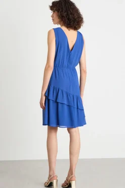 Abito in georgette con balze - Blu