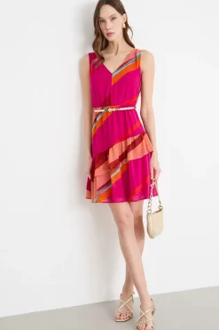 Abito in georgette con balze - Fuxia
