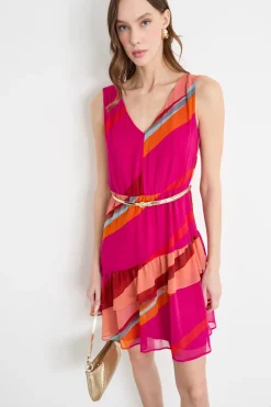 Abito in georgette con balze - Fuxia