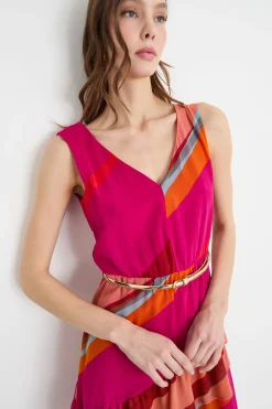 Abito in georgette con balze - Fuxia