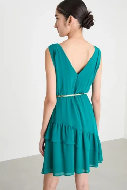 Abito in georgette con balze - Verde