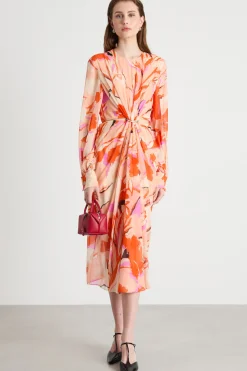 Abito in georgette con cut-out - Rosa Arancione