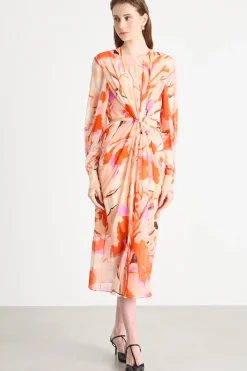 Abito in georgette con cut-out - Rosa Arancione