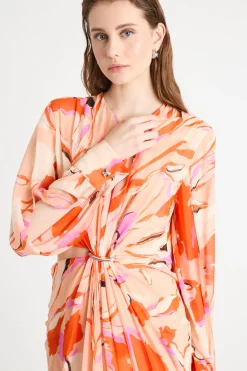 Abito in georgette con cut-out - Rosa Arancione