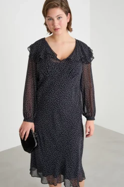 Abito in georgette con doppio volant - Nero
