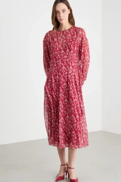 Abito in georgette con maniche balloon - Rosso