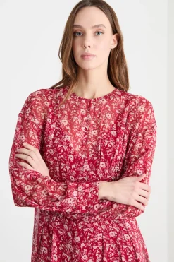 Abito in georgette con maniche balloon - Rosso