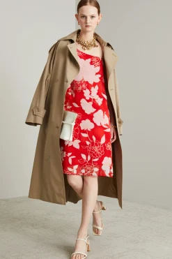 Abito in georgette con volant - Rosso Bianco