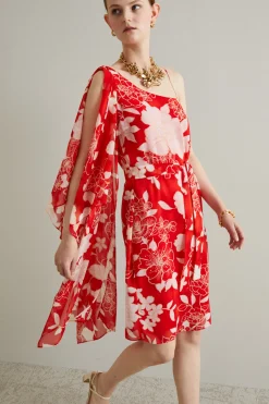 Abito in georgette con volant - Rosso Bianco