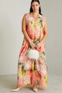 Abito in georgette di seta - Rosa Giallo Arancione