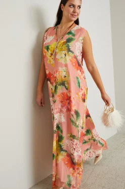 Abito in georgette di seta - Rosa Giallo Arancione