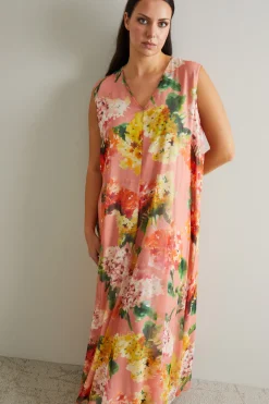 Abito in georgette di seta - Rosa Giallo Arancione