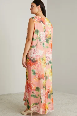 Abito in georgette di seta - Rosa Giallo Arancione