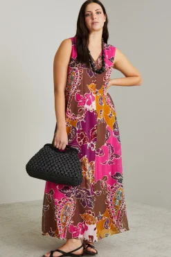 Abito in georgette di seta - Rosa Marrone Giallo