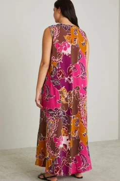 Abito in georgette di seta - Rosa Marrone Giallo