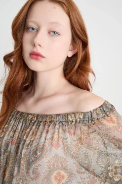 Abito in georgette fantasia - Beige